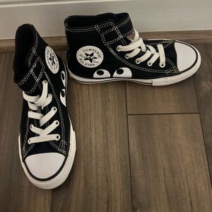 Converse Kids Black & White High Top Sneakers with Playful Eye Detail Sz13